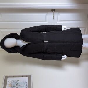 Merona® Puffer Long Black Coat ZipUp Hooded Belted SzM Like New